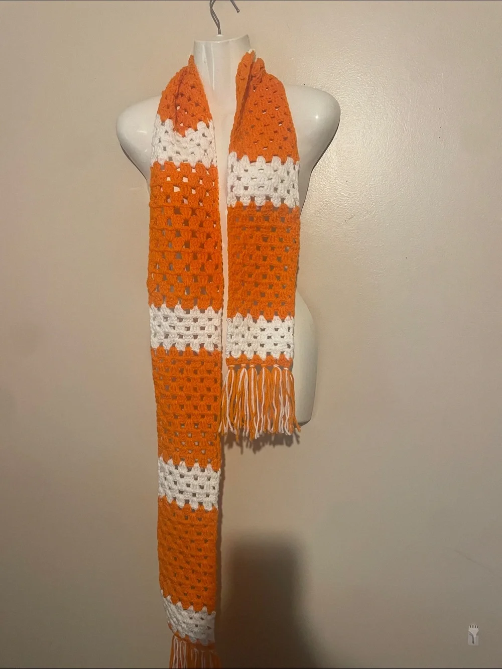 Handmade Orange and White Crochet Scarf Tennessee Football Fans